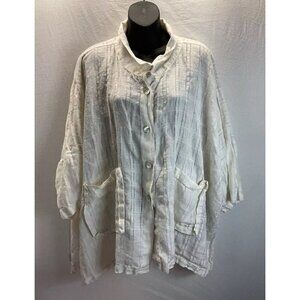 La. FIXSUN Tunic Top Button Down Linen‎ Lagenlook Blouse Pocket L/ XL Flowy Boxy